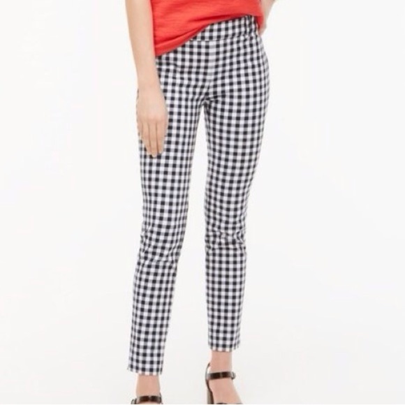 J.Crew Factory Women 2 Navy White Gingham Stretch Cotton Winnie Slim Ankle Pant - Picture 1 of 10